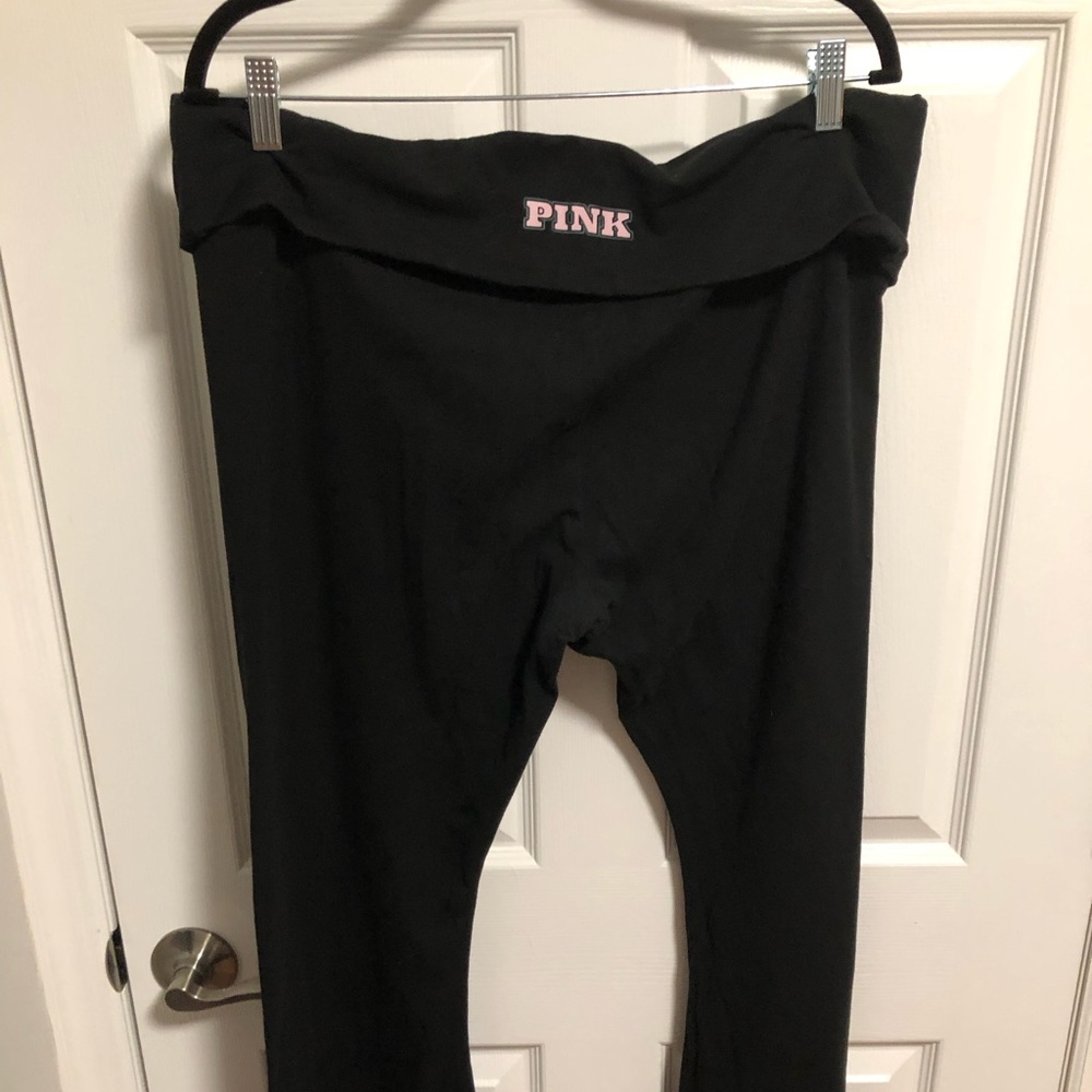 Pink Victoria’s Secret Black foldover flare leggings size XXL